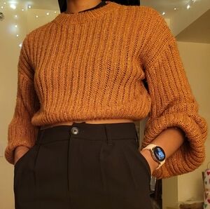Drop shoulder rib knit sweater
